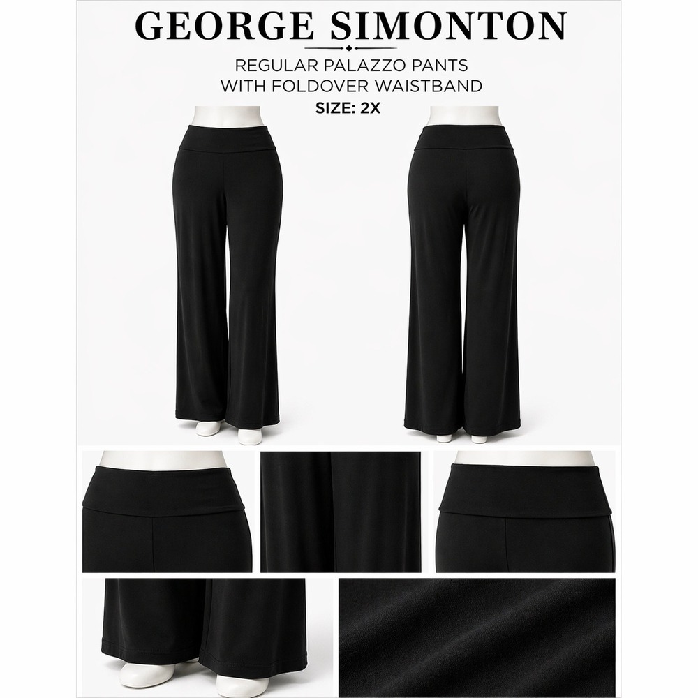 George Simonton Womens 2X Black Foldover Waistband Palazzo Pants Wide Leg A22933